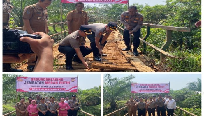 Polda Bengkulu melalui Polres Benteng Era AKBP Yanu Rihardi Peletakan Batu Pertama Pembangunan Jembatan Merah Putih